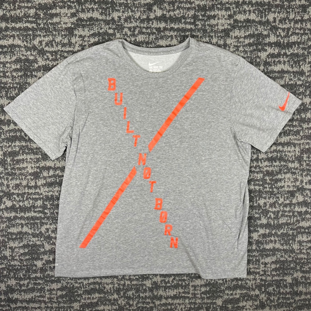 Nike T-Shirt Mens XXL Grey Built Not Born Dri-FIT Athletic Short Sleeve Tee